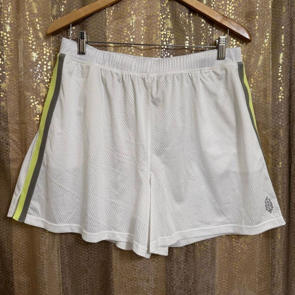 Free People White When in Venice Mesh Shorts Green Stripes Jersey Mesh Medium